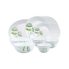 Deals, Discounts & Offers on  - Larah by Borosil Green Lily Opalware Dinner Set, 21 Pieces, White
