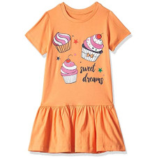 Deals, Discounts & Offers on  - T2F Girl's Cotton A-Line Knee-Length Casual Dress (GLS-DRZ-01_Light Orange_13 Years-14 Years)