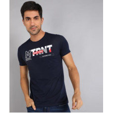 Deals, Discounts & Offers on  - METRONAUT By FlipkartTypography Men Round Neck Cotton Blend Dark Blue T-Shirt