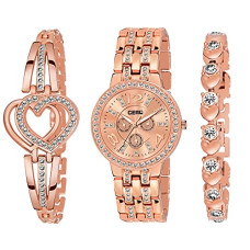 Deals, Discounts & Offers on Women - CERO Rose Gold Diamond Studded Analogue Watch and Bracelet Combo