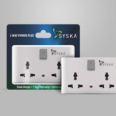 Deals, Discounts & Offers on Electronics - SYSKA 4 Way Power Plug 4 Socket Surge Protector (Grey, White)