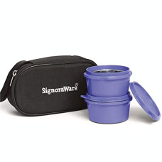 Deals, Discounts & Offers on  - Signoraware MicroSafe Midday Steel Lunch Box (350ml+350ml), Set of 2, Violet, Standard