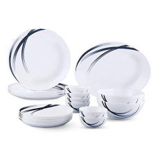 Deals, Discounts & Offers on  - Larah by Borosil - Moon Series, Indigo Stella 21 Pieces Opalware Dinner Set, White