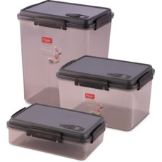 Deals, Discounts & Offers on Kitchen Containers - FLAIR PRO LOCK 4 SIDE LOCK RECT CONTAINER SET OF-3 1000/2600/4000ML - 7600 ml Plastic Grocery Container(Pack of 3, Grey)