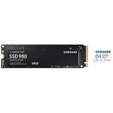 Deals, Discounts & Offers on Accessories - Samsung 980 500GB Up to 3,500 MB/s PCIe 3.0 NVMe M.2 (2280) Internal Solid State & EVO Plus 64GB microSDXC UHS-I U1 130MB/s Full HD & 4K UHD Memory Card with Adapter (MB-MC64KA), Blue