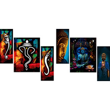 Deals, Discounts & Offers on  - SAF Religious Combo Set - Set of 3 Lord Ganesha Modern Art Beautiful Painting (12 X 18 Inch) & Set of 3 Lord Buddha Green Beautiful Large Painting (12 X 18 Inch)