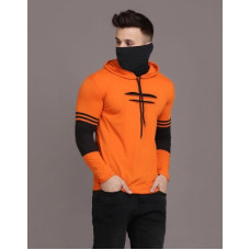 Deals, Discounts & Offers on  - [Size S] SIDKRTMen Color Block Hooded Neck Pure Cotton Orange T-Shirt