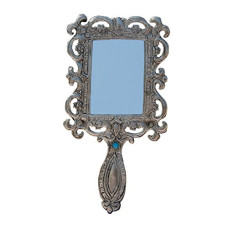 Deals, Discounts & Offers on  - Handicrafts Paradise Aluminium Metal Hand Mirror (17.8 cm X 8.9 cm X 0.63 cm, Multicolor)