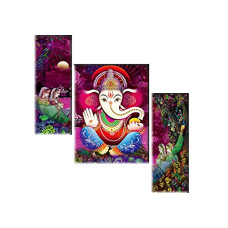 Deals, Discounts & Offers on  - SAF Set of 3 Ganesha modern art UV textured self adeshive Painting 18 Inch X 12 Inch SANFJM31941