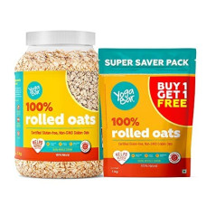 Deals, Discounts & Offers on  - Yogabar 100% Rolled Oats 1kg (Buy 1 Get 1 FREE) | Premium Golden Rolled Oats, Gluten Free Oats with High Fibre (Rolled Oats 1 Kg Each)