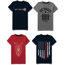 Deals, Discounts & Offers on  - [Size 2-3Y] M QueenBoys Printed Cotton Blend T Shirt(Multicolor, Pack of 4)