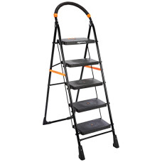 Deals and Offers on  - Amazon Basics Clamber - Foldable Step Ladder, Safety-Clutch Lock, Ribbed Steps, Knee Guard, Non-Marring PVC Shoes, 5 Steps (Steel, Black & Orange) Deals, Discounts & Offers on  - Amazon Basics Clamber - Foldable Step Ladder, Safety-Clutch Lock, Ribbed Steps, Knee Guard, Non-Marring PVC Shoes, 5 Steps (Steel, Black & Orange)