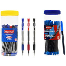 Deals, Discounts & Offers on Stationery - Reynolds CHAMP 25 PENS JAR (18 PENS BLUE/ 4 PENS BLACK/ 3 PENS RED) SMOOTHMATE 20 PENS JAR, BLUE Ball Pen