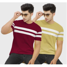 Deals, Discounts & Offers on  - [Size XXL] BLIVEPack of 2 Men Colorblock Round Neck Cotton Blend Multicolor T-Shirt