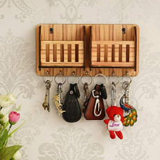 Deals, Discounts & Offers on  - eCraftIndia Brown Multiutility 7 Hooks Wooden Key Holder and Mobile Holder - Wall-Mounted Organizer for Home, Office -for Family, Friends, Colleagues - Ideal