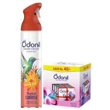 Deals and Offers on - Odonil Destinations Room Air Freshener Spray 240ml - Tropical Sunrise| Long Lasting Fragrance & Odonil Bathroom Air Freshener Blocks Mixed Fragrances - 192g (48g*4) | Mixed Fragrances Deals, Discounts & Offers on - Odonil Destinations Room Air Freshener Spray 240ml - Tropical Sunrise| Long Lasting Fragrance & Odonil Bathroom Air Freshener Blocks Mixed Fragrances - 192g (48g*4) | Mixed Fragrances