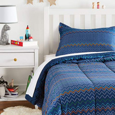 Deals and Offers on - AmazonBasics Easy-Wash Microfiber Kid's Comforter and Pillow Cover Set (Pillow not Included, Navy ZigZags, Small_Single Size, Pack of 1) Deals, Discounts & Offers on - AmazonBasics Easy-Wash Microfiber Kid's Comforter and Pillow Cover Set (Pillow not Included, Navy ZigZags, Small_Single Size, Pack of 1)