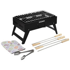 Deals and Offers on - Amazon Brand - Solimo Big Foldable Fuel Powered Charcoal Barbeque Grill With 5 Skewers (Black) Deals, Discounts & Offers on - Amazon Brand - Solimo Big Foldable Fuel Powered Charcoal Barbeque Grill With 5 Skewers (Black)