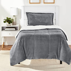 Deals and Offers on - amazon basics Micromink Sherpa Comforter Set - Single Size, Charcoal - With Pillow Cover (Polyester) Deals, Discounts & Offers on - amazon basics Micromink Sherpa Comforter Set - Single Size, Charcoal - With Pillow Cover (Polyester)