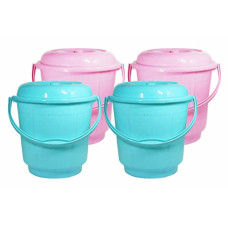 Deals, Discounts & Offers on Home Improvement - Wonder Homeware 5 Liter Plain LT Heavy Quality Plastic Bucket with Lid,for use in Bathroom, Kitchen, Laundry, Garage,Pack of 4 Pc, 5 Liter, Blue Color (Pink Green)