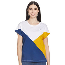 Deals, Discounts & Offers on Women - Mode By Red Tape Women's Color Block Regular T-Shirt (MAT0605_White_L