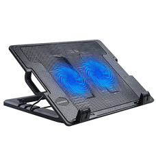 Deals and Offers on Laptop Accessories - Ambrane Dual Fan Laptop Cooling Pad/Notepad and Laptop Stand, Blue LED Light, Dual USB Ports, 4 Adjustment Levels, Suitable Deals, Discounts & Offers on Laptop Accessories - Ambrane Dual Fan Laptop Cooling Pad/Notepad and Laptop Stand, Blue LED Light, Dual USB Ports, 4 Adjustment Levels, Suitable