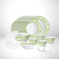 Deals, Discounts & Offers on  - Larah by Borosil Aura Silk Series Opalware Dinner Set | 35 Pieces for Family of 6 | Microwave & Dishwasher Safe | Bone-Ash Free | Crockery Set