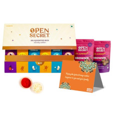 Deals, Discounts & Offers on  - Open Secret Bhaidooj Gift Hamper for Brother I 6 Item Gift Combo - Cookies Biscuit, Brownies (x2), Roli Chawal, Tikka Thread, Festive Card | Gift Combo