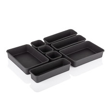 Deals and Offers on - E-COSMOS Plastic Interlocking Cutlery Drawer Desk Organizer Divider Tray (Dark Grey) (8 Pieces) Deals, Discounts & Offers on - E-COSMOS Plastic Interlocking Cutlery Drawer Desk Organizer Divider Tray (Dark Grey) (8 Pieces)