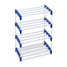 Deals and Offers on - Ebee 8 Pair Metal Shoe Stand (Blue, 4 Shelves) (4 Shelves) Deals, Discounts & Offers on - Ebee 8 Pair Metal Shoe Stand (Blue, 4 Shelves) (4 Shelves)