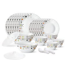Deals, Discounts & Offers on  - Larah by Borosil Matrix Silk Series Opalware Dinner Set | 35 Pieces for Family of 6 | Microwave & Dishwasher Safe | Bone-Ash Free | Crockery Set