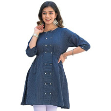 Deals, Discounts & Offers on Laptops - Yash Gallery Women's Kantha Cotton Stripe Printed Straight Tunic