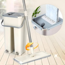 Deals, Discounts & Offers on Home Improvement - Zureni Flat Mop with Dual Chamber Bucket Hands Free Floor Mopping Set Wet Dry Mophead Extendable Handle