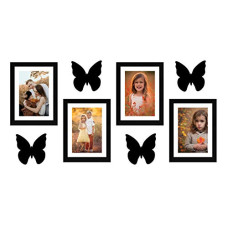 Deals and Offers on - Amazon Brand - Solimo Set Of 4 Photo Frames With Mount Paper & 4 Butterfly Plaque (6 X 8 Inch - 4), Black, Rectangular, wall mount Deals, Discounts & Offers on - Amazon Brand - Solimo Set Of 4 Photo Frames With Mount Paper & 4 Butterfly Plaque (6 X 8 Inch - 4), Black, Rectangular, wall mount