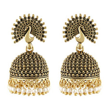 Deals and Offers on Women - MEENAZ Traditional Wedding Temple Jewellery 22kt Gold oxidised Meenakari Ethnic Antique South Indian Round Pearl Feather Peacock Jhumka Earrings set For Women - M572 Deals, Discounts & Offers on Women - MEENAZ Traditional Wedding Temple Jewellery 22kt Gold oxidised Meenakari Ethnic Antique South Indian Round Pearl Feather Peacock Jhumka Earrings set For Women - M572