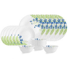 Deals, Discounts & Offers on  - Cello Opalware Dazzle Blue Primrose Dinner Set, 18PCs, White