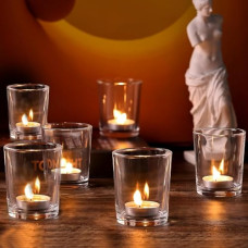 Deals, Discounts & Offers on  - TIED RIBBONS Set of 6 Votive Glass Tealight Candle Holders Glass Votives - Diwali Decoration Items