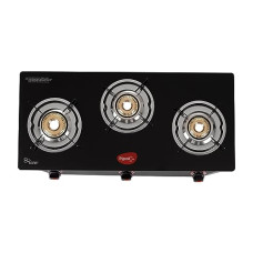 Deals, Discounts & Offers on  - Pigeon by Stovekraft Aster 3 Burner Gas Stove with High Powered Brass Burner Gas Cooktop with Glass Top and Powder Coated Body - Black