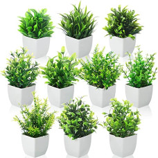 Deals, Discounts & Offers on  - Dekorly Artificial Potted Plants, Pack of 10 Artificial Plastic Eucalyptus Plants Small Indoor Potted Houseplants, Small Faux Plants