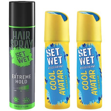 Deals, Discounts & Offers on Beauty Care - SET WET Deodorant For Men Cool Avatar Refreshing Mint, 150ml (Pack of 2) & Set Wet Hair Spray