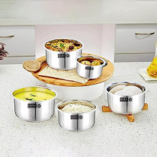 Deals and Offers on Cookware - USHA SHRIRAM Stainless Steel Tope Set |Gas & Induction Heating |Stainless Steel Patila, Durable & Wobble Free Base | Flat Bottom (Steel Tope (5Pcs) - No Lid) Deals, Discounts & Offers on Cookware - USHA SHRIRAM Stainless Steel Tope Set |Gas & Induction Heating |Stainless Steel Patila, Durable & Wobble Free Base | Flat Bottom (Steel Tope (5Pcs) - No Lid)