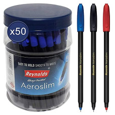 Deals, Discounts & Offers on Electronics - Reynolds Aeroslim 50 Ct Pack - Asst | Ball Point Pen Set With Comfortable Grip | Pens For Writing | School And Office Stationery | Pens For Students | 0.7Mm Tip Size, Blue, Multi