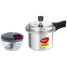 Deals, Discounts & Offers on Cookware - Pigeon by Stovekraft Favourite Outer Lid Non Induction Aluminium Pressure Cooker, 3 Litres, Silver + Handy Mini Plastic Chopper with 3 Blades, Grey (Non Induction)