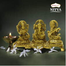 Deals and Offers on - Shubhkart Nitya Ganesh Saraswati Idol with Diya Lamp Statue - 188 g Decorative Showpiece - 10.5 cm(Metal, Yellow) Deals, Discounts & Offers on - Shubhkart Nitya Ganesh Saraswati Idol with Diya Lamp Statue - 188 g Decorative Showpiece - 10.5 cm(Metal, Yellow)