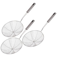Deals, Discounts & Offers on  - Kuber Industries Multiuses Stainless Steel Deep Fry Jhara Skimmer Puri Strainer with Handle, 16cm- Pack of 3 (Silver)