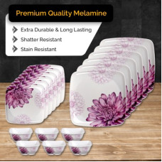 Deals, Discounts & Offers on  - Hamlay Pack of 18 Melamin Pink Dahlia 18 pcs Dinner Set(Pink, White, Multicolor)