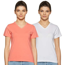 Deals, Discounts & Offers on Women - Amazon Brand - Symbol Women's Cotton Regular Fit T-Shirt (Pack of 2)