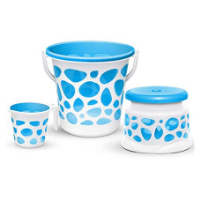 Deals, Discounts & Offers on  - Milton Duplex Spa 3 Piece Set, Blue | 25 litres Bucket with Mug & Stool | Bathroom Accessory Set