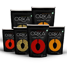 Deals and Offers on - ORIKA Salem Turmeric Powder, Coriander Powder, Kashmiri Chilli Powder, Hot Red Chilli Powder (Pack of 6, 100gms Each) Deals, Discounts & Offers on - ORIKA Salem Turmeric Powder, Coriander Powder, Kashmiri Chilli Powder, Hot Red Chilli Powder (Pack of 6, 100gms Each)
