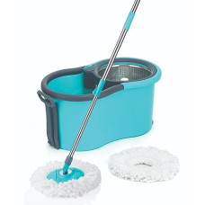 Deals, Discounts & Offers on Home Improvement - COSTEM Spin Mop with Wheels and Stainless Steel Wringer, Bucket Floor Cleaning and Mopping System,2 Microfiber Refills (Blue)
